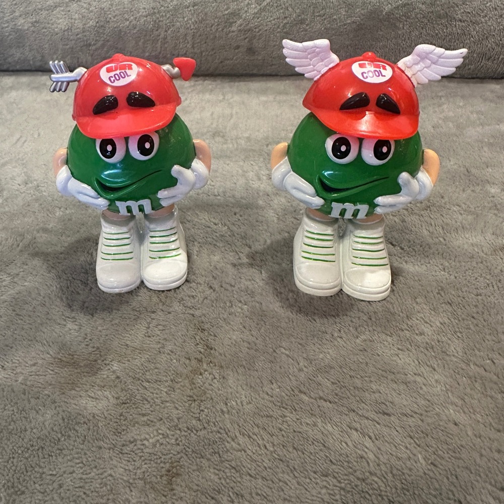 Vintage M&M's Green Character Valentine Red Hats Cupid‎ Wings Candy Holders